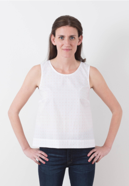 Women wearing the Willow Tank sewing pattern by Grainline Studio. A sleeveless tank pattern made in cotton, linen, silk or crepe with a round neck and relaxed fit below the bust.