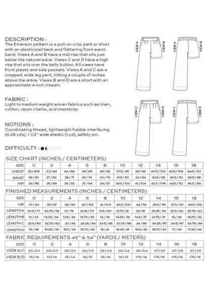 Emerson Pants Sewing Pattern - True Bias - Available on The Fold Line