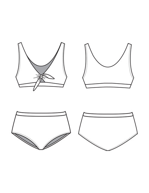 Scoop Neck Bikini Top with Ruffled Skirt Bottom V3 Swimwear Flat Sketch -  Designers Nexus