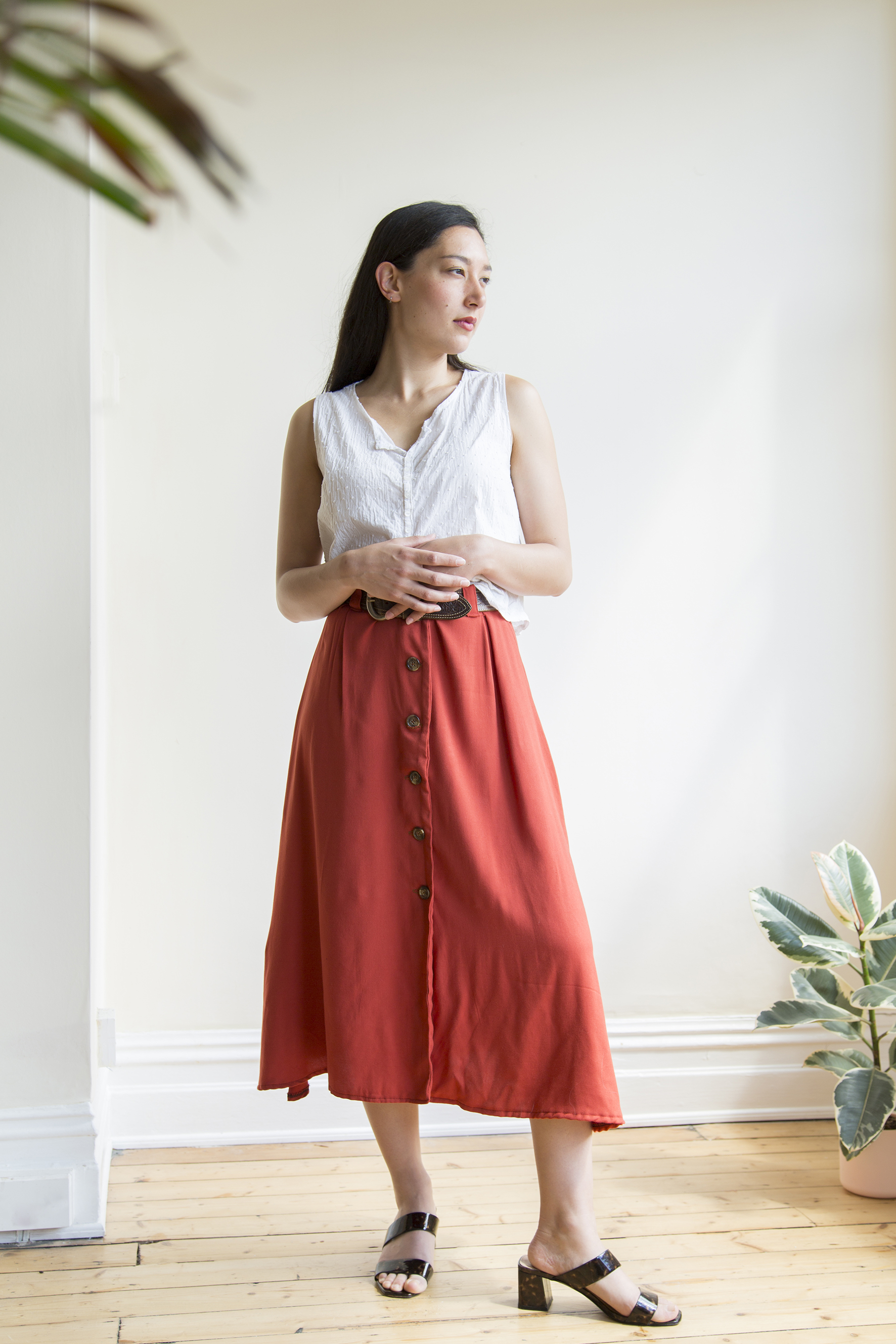 Mid Length Fold Over Waistband Skirt | Women's Convertible Skirt | CARAUCCI