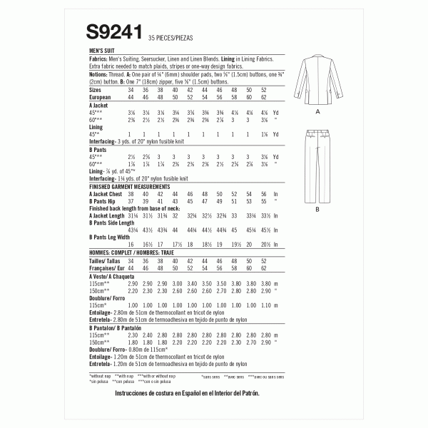 SIMPLICITY 8899 MEN'S TUXEDO STYLE SUIT Sewing Pattern Sizes 34-42 & 44-52  | eBay