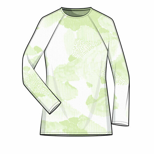 Image showing the Trio T-shirt sewing pattern from The Sewing Workshop on The Fold Line. A top pattern made in cotton knits, rayon/viscose, polyester, silk or linen fabrics, featuring ¾ length raglan sleeves, round neckline and narrow neck binding.