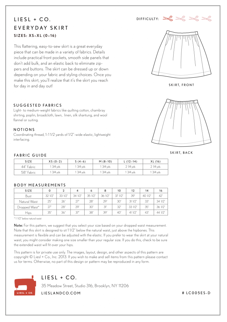 Liesl + Co Everyday Skirt PDF - The Fold Line