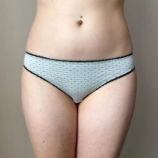 Women wearing the Honey Knicker sewing pattern from Sew Projects on The Fold Line. A briefs pattern made in jersey, stretch satin, soft mesh or stretch lace fabrics, featuring medium to full bum coverage, sits at the hips and standard leg opening.