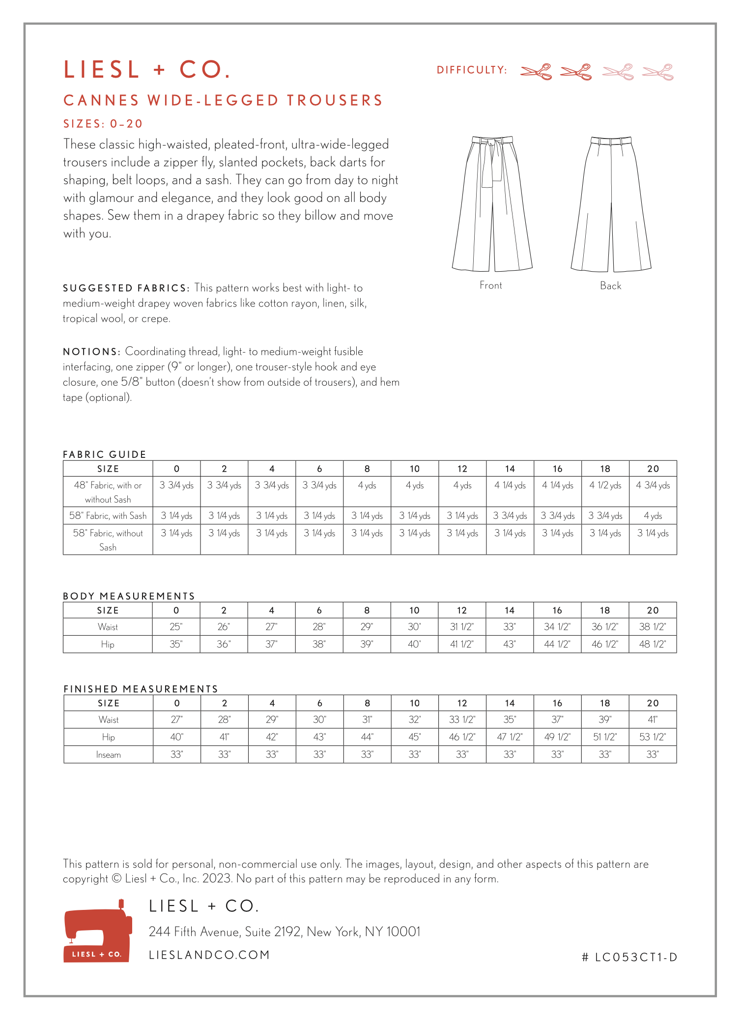 Cannes Wide-Legged Trousers Sewing Pattern : : Home
