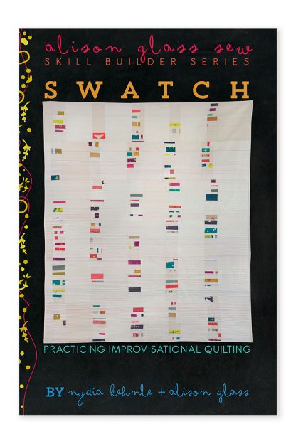 Photo showing the Swatch Quilt sewing pattern from Alison Glass on The Fold Line. A quilt pattern made in quilting cotton fabrics. Featuring a combination of swatches, the perfect practice and improvers quilt.