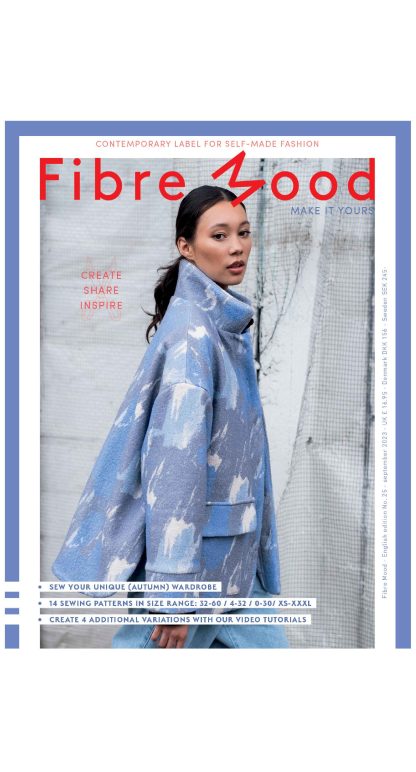 A sewing pattern magazine from Fibre Mood on The Fold Line. A magazine with 12 patterns and many style variations for autumn, including jackets, blouses, skirts, trousers, dresses, jumpers and tops for women.