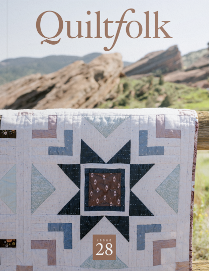A quilting pattern magazine from Quiltfolk on The Fold Line. Whether you’re looking for traditional, modern, antique or art quilts, this beautiful magazine has it all. Quiltfolk travels with a team of writers and photojournalists to meet and interview members of the quilting community – to learn about their lives and work. Each quarterly issue is a new and inspiring adventure!