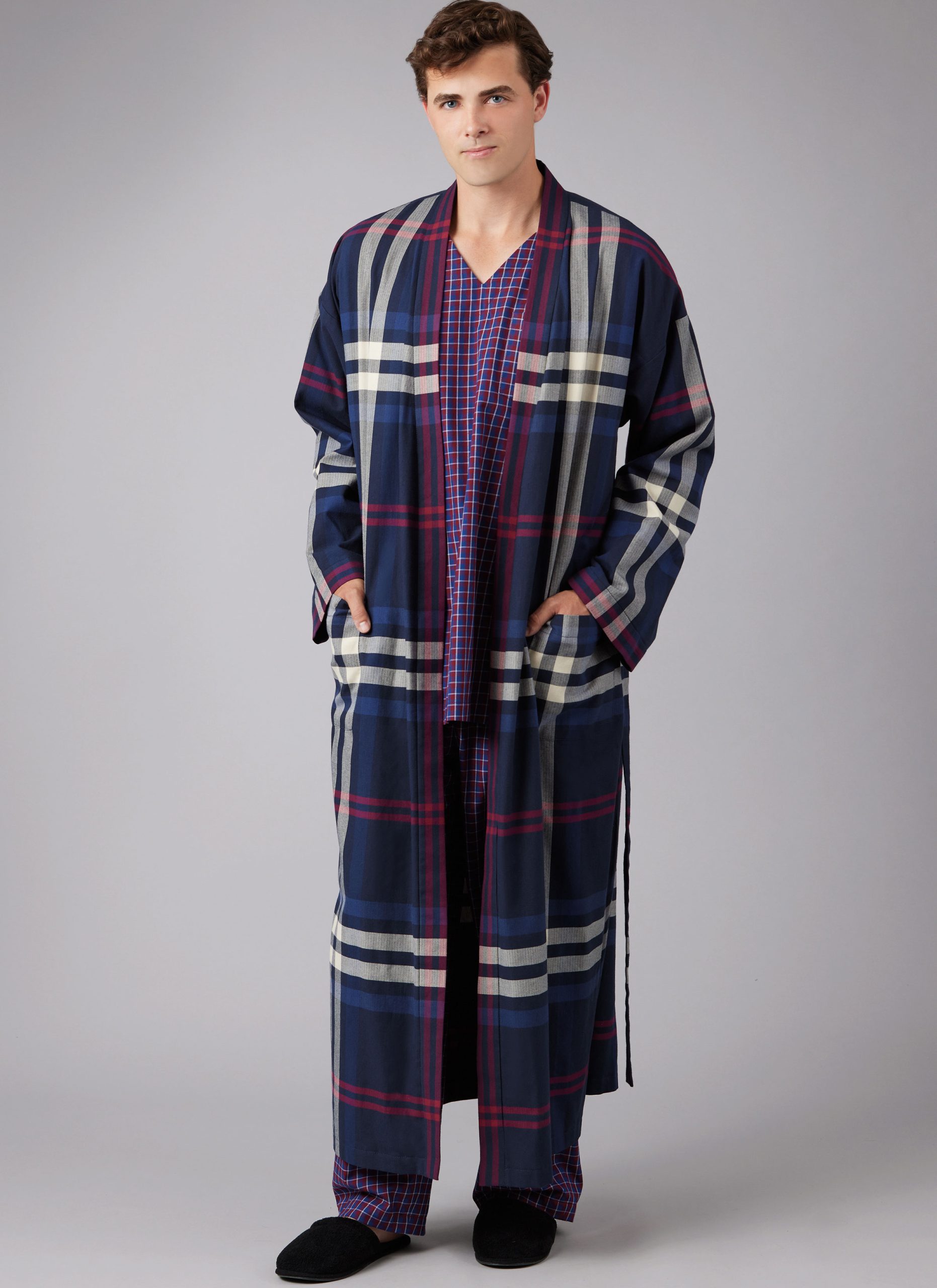 oxolloxo Craned Blue Brush Check Robe with Pajama Men Nightwear Combo Set :  Amazon.in: Clothing & Accessories