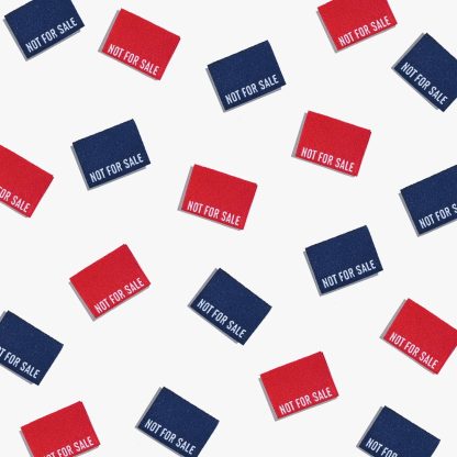 Photo showing 'Not for Sale' Woven Labels from Kylie & The Machine on The Fold Line. A washable, durable, and non-scratchy fabric label featuring red or blue coloured backgrounds with white text, they are all ready to be sewn into your handmade clothes.