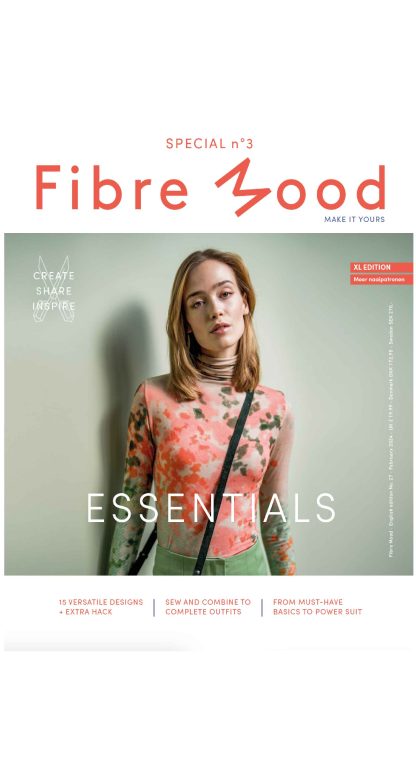 A sewing pattern magazine from Fibre Mood on The Fold Line. A magazine with 15 patterns and many style variations for spring, including tanks, tees, turtleneck, bodysuit, dresses, trousers, shirt, blazer, cardigan and cape for women.
