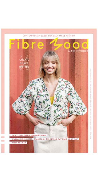 A sewing pattern magazine from Fibre Mood on The Fold Line. A magazine with 12 patterns and many style variations for spring, including dresses, tops, a skirt and jacket for women.